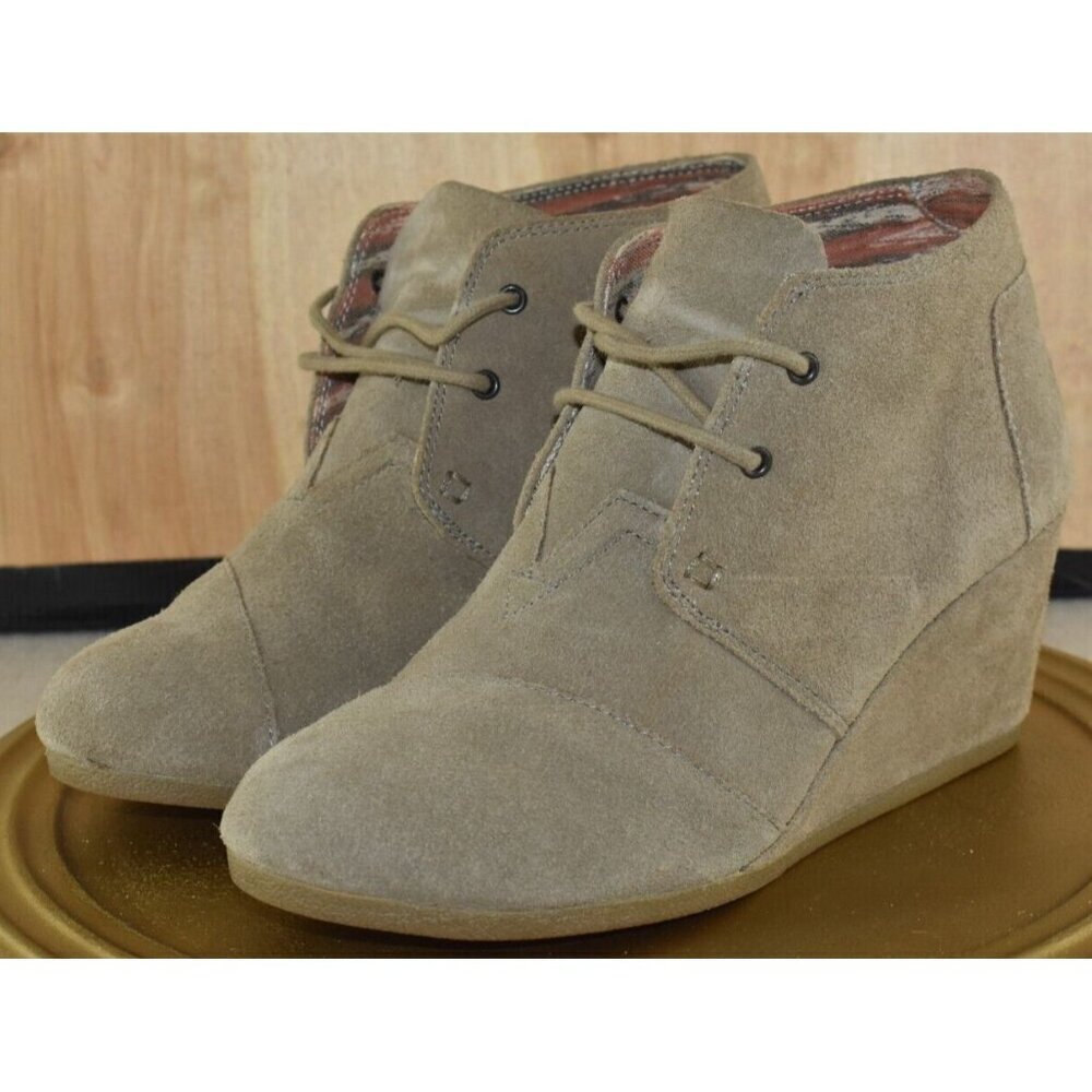 Toms Womens Desert Ankle Bootie Wedge Lace Up Brown Suede Cap Toe Boots Size 9.5